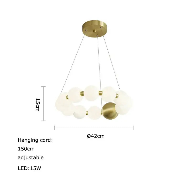 Brass-finished spherical pendant light with frosted glass orbs and 150cm adjustable cord decorbites love gold chrome chandelier