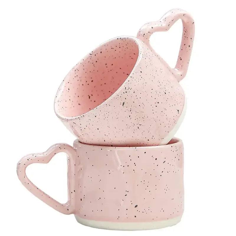 Decorbites love handle ceramic pink speckled mugs with heart-shaped handles for breakfast tea and coffee gifts