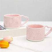 Pink speckled decorbites love handle ceramic mugs with heart-shaped handles and white rims for tea or coffee
