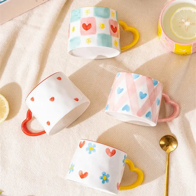 Pastel-colored decorbites love heart ceramic mugs with hand-painted love heart ceramic designs for valentine’s day gift