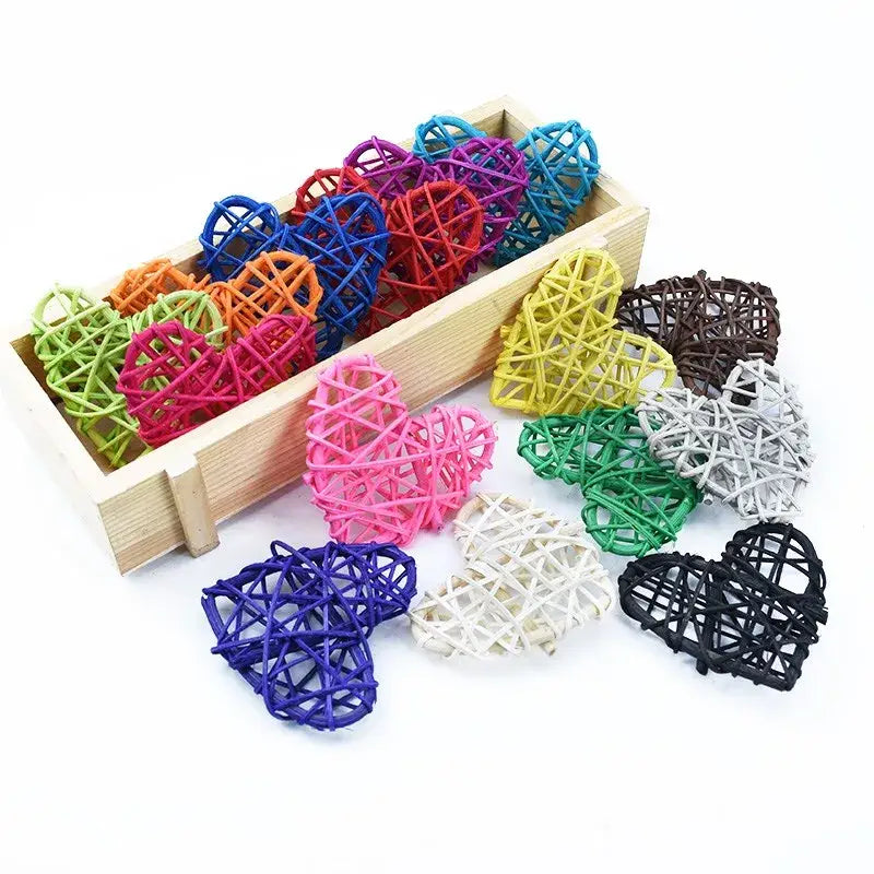 Colorful woven decorbites love heart decorations in pink blue green and black for wedding valentines scrapbooking