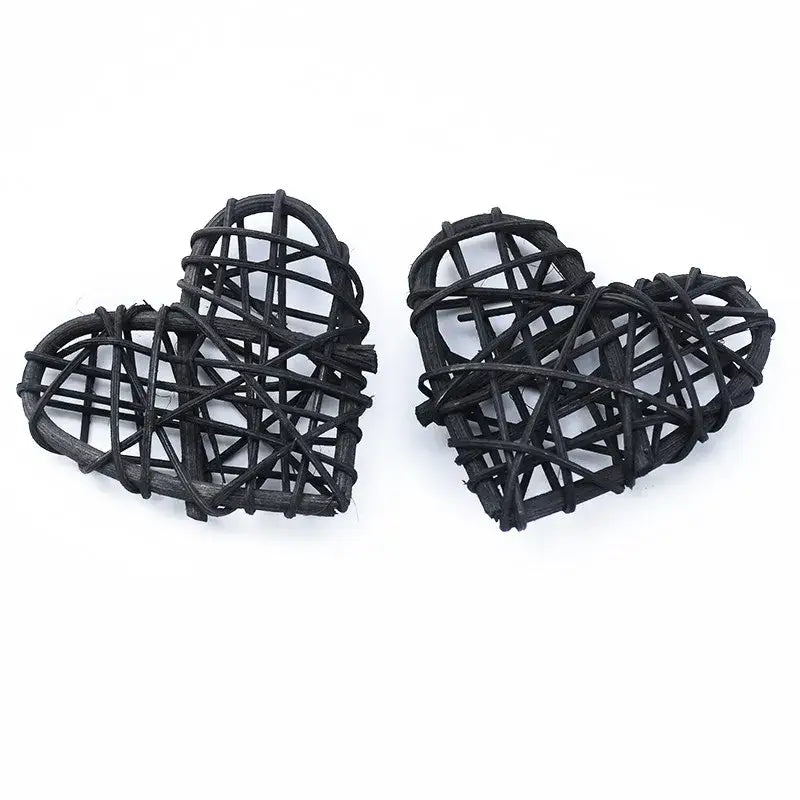 Black woven heart-shaped love heart decorations made from natural twigs by decorbites love for weddings and scrapbooking