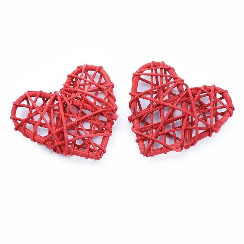 Two red woven wicker heart-shaped love heart decorations by decorbites love for weddings and valentines scrapbooking