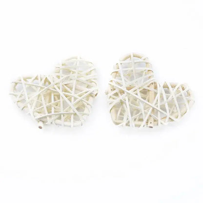 Two off-white woven wicker heart-shaped love heart decorations by DecorBites for wedding and Valentines decor