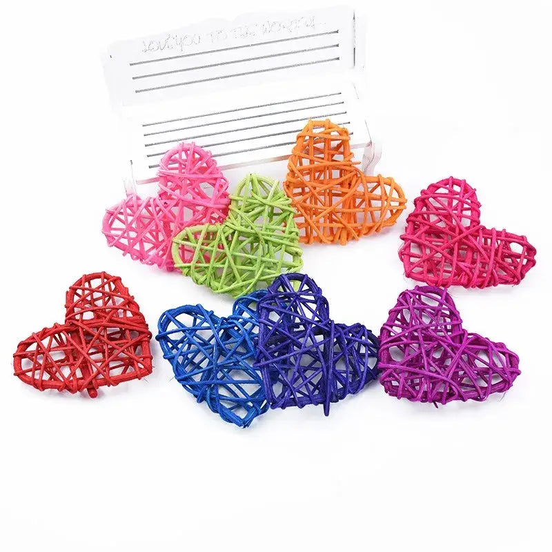 Colorful woven heart-shaped love heart decorations in red pink green orange blue and purple by decorbites love for weddings and valentines