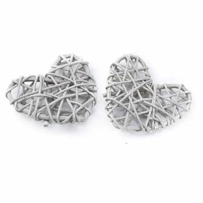 Two gray woven wicker heart-shaped decorbites love heart decorations ideal for wedding valentines scrapbooking use