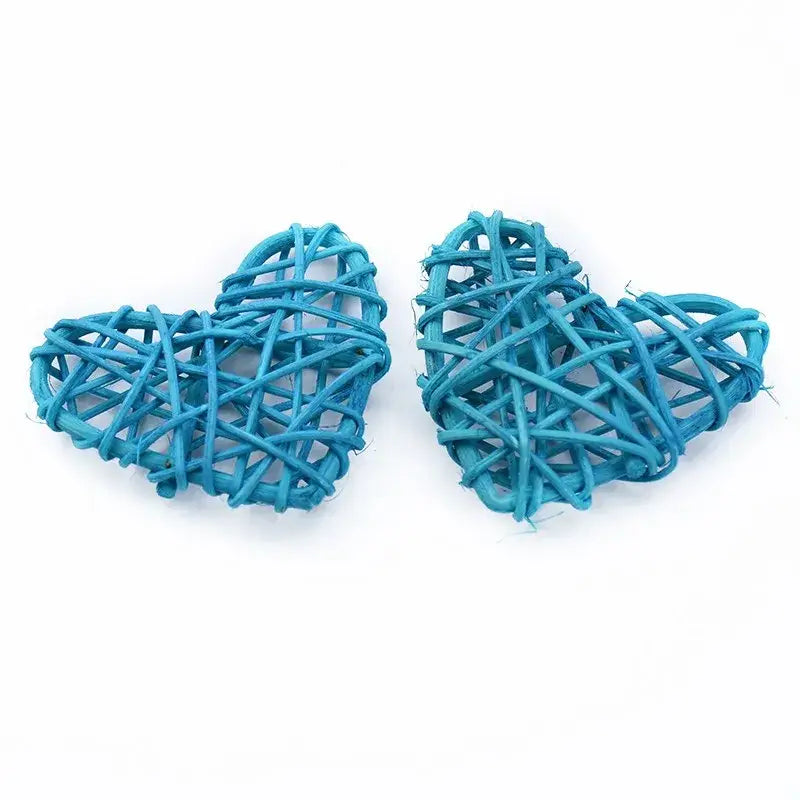 Two turquoise woven heart decorations made from natural twigs for wedding and valentines by DecorBites love heart