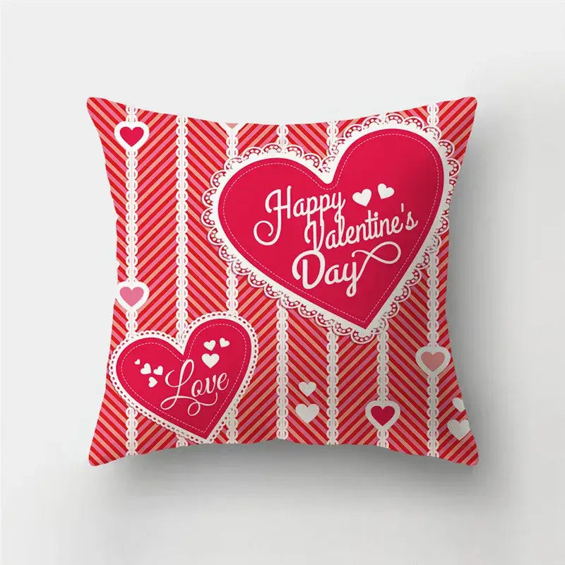 Red valentine’s day love heart print sofa cushion cover with white lace trim for nordic wedding decor