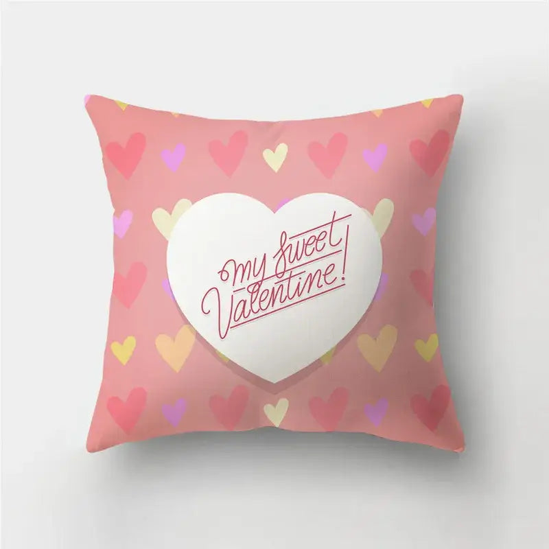 Pink DecorBites love heart print cushion cover with white heart my sweet valentine text for sofa decor