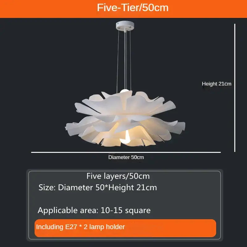 Decorbites love me not chandelier is a simple white flower lamp with five-tiered petal shades for bedroom or kitchen