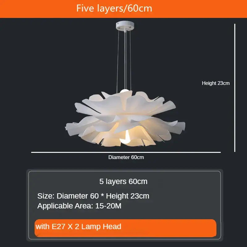 DecorBites love me not chandelier simple white flower lamp with five-layered frosted design for bedroom or kitchen