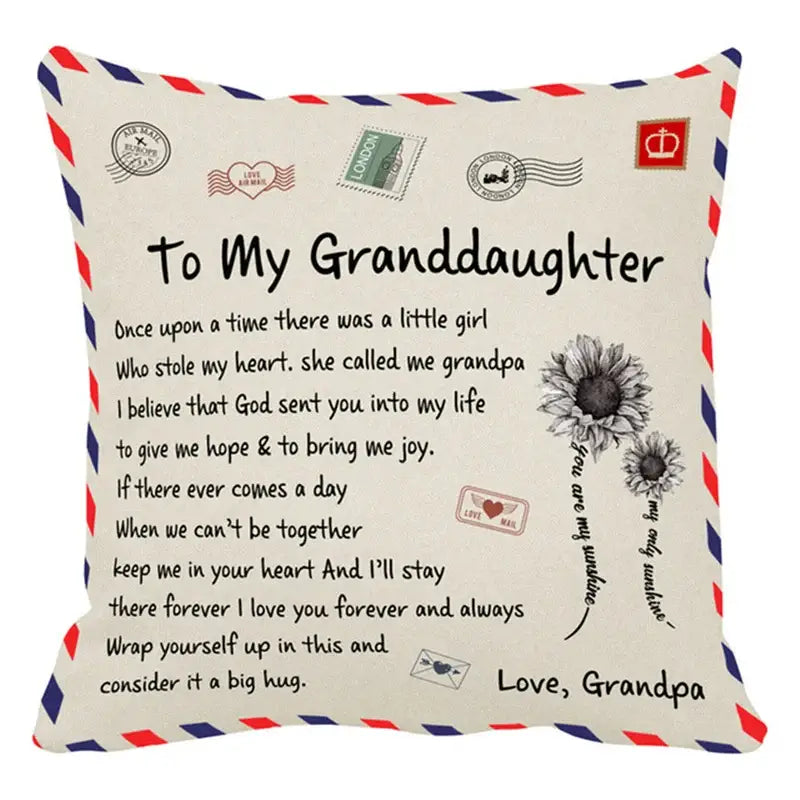 Cream-colored decorbites love mom cushion cover 45x45cm with sentimental message and vintage sunflower stamp design