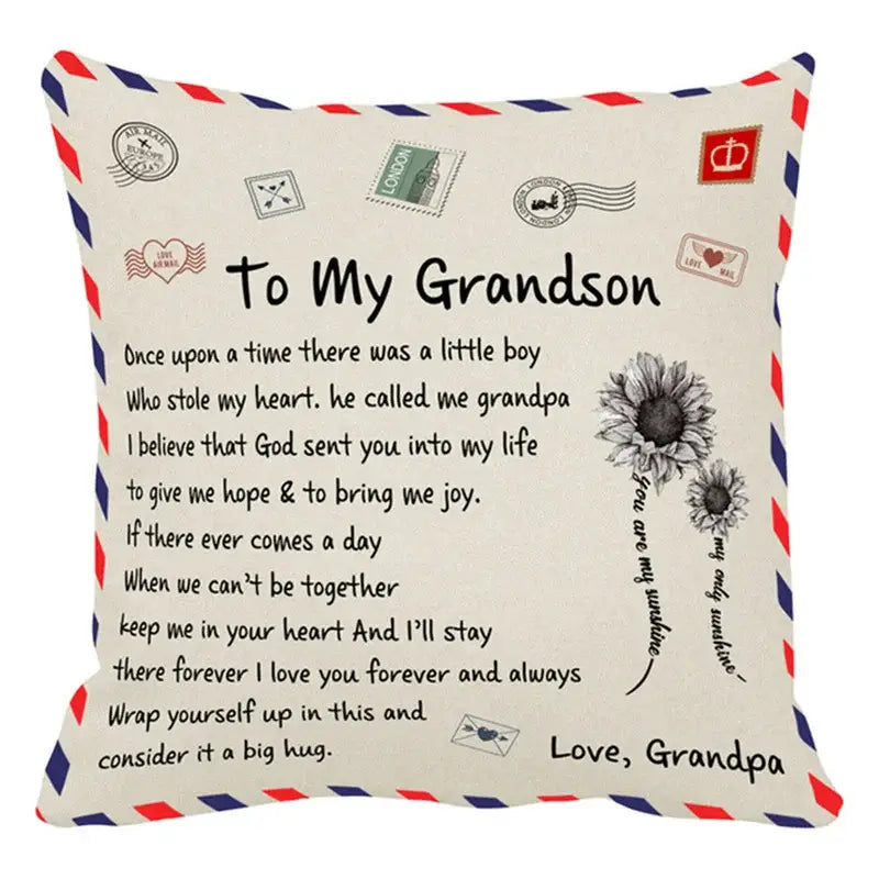 Cream-colored decorbites love mom cushion cover 45x45cm with vintage envelope design and affectionate grandpa message