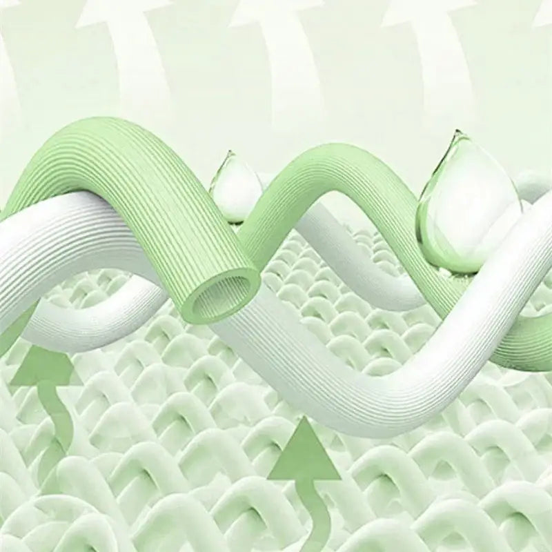 Decorbites love print soft summer quilt with light green and white ribbed tubes illustrating moisture-wicking fabric technology