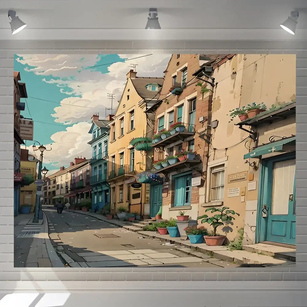 Decorbites love street landscape wall hanging tapestry featuring vibrant colorful european-style buildings for bedroom decor