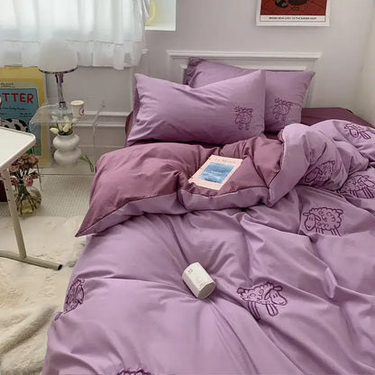 Decorbites lovely bear and sheep embroidered bedding set with purple sheep embroidered bedding and duvet cover