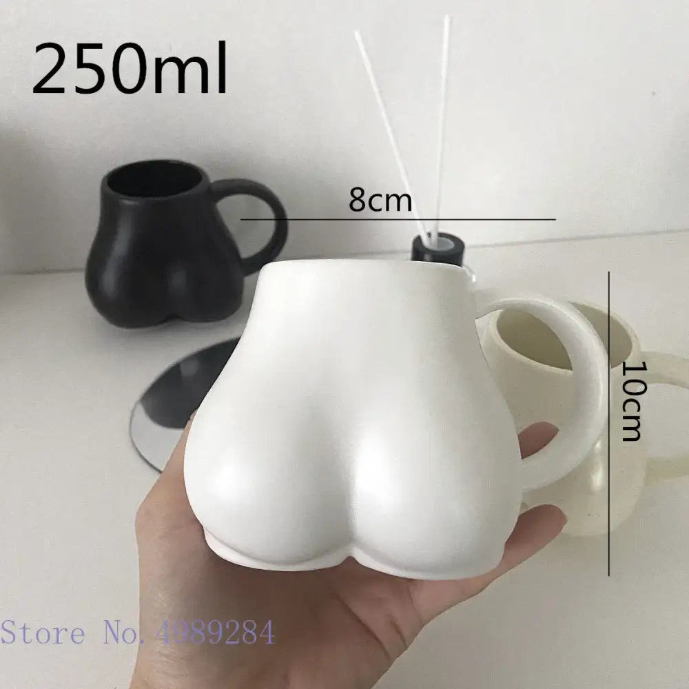 Decorbites lovely butt shape white ceramic coffee cup with integrated handle and reed diffuser sticks for decoration