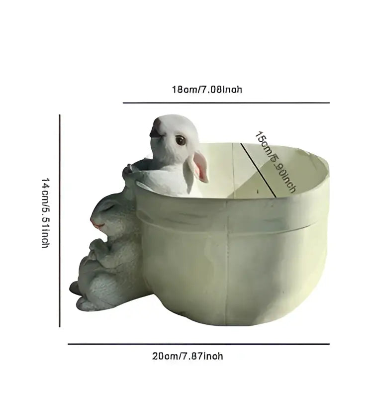 White ceramic lovely rabbit garden flowerpot with three sculpted rabbits for balcony simulation and garden decor