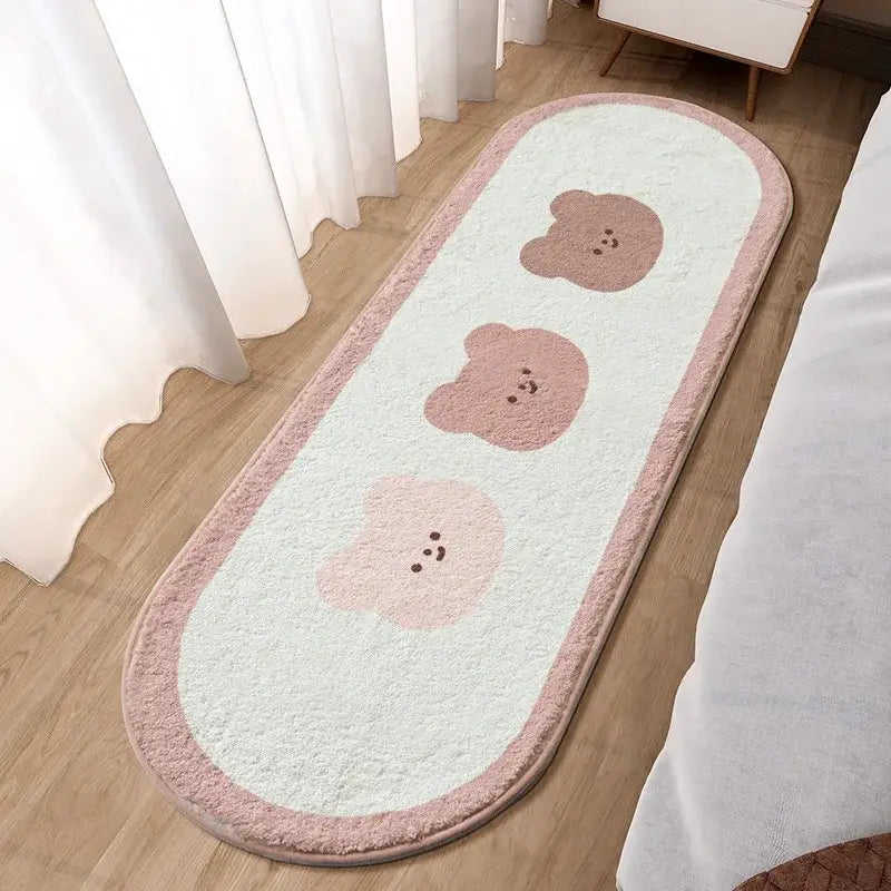 Soft plush rectangular decorbites lovely rabbit pink bedside rug with mint base pink border and pastel bear faces