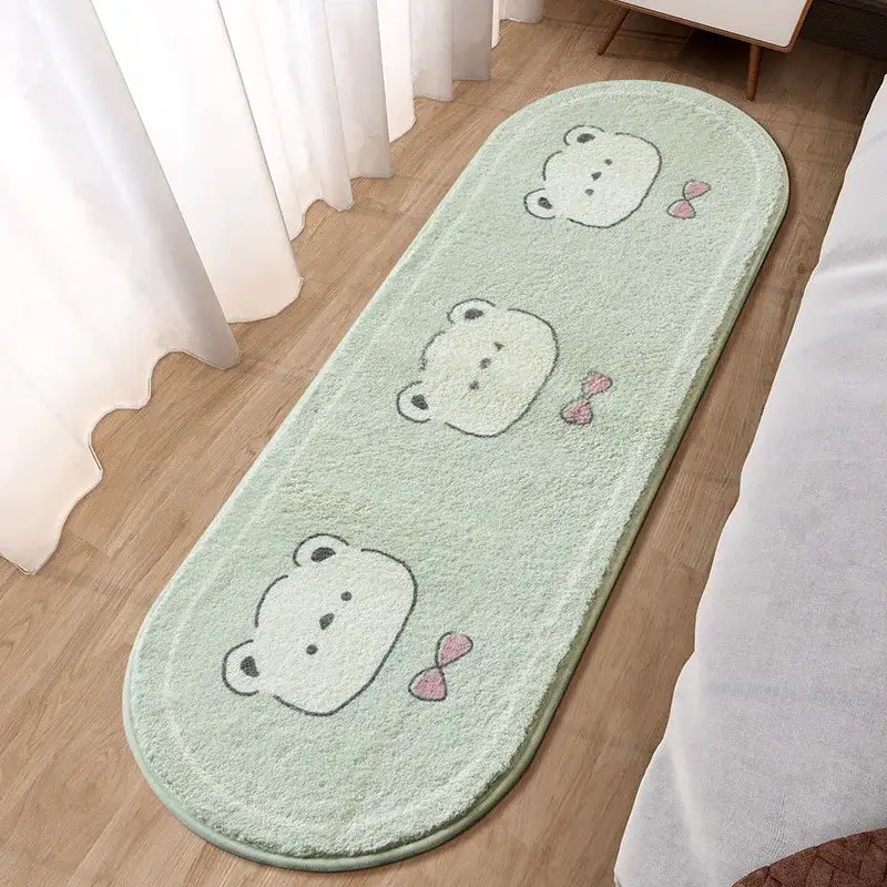 Decorbites lovely rabbit mint green plush bath mat with three white bears and pink bows for rabbit pink bedside use