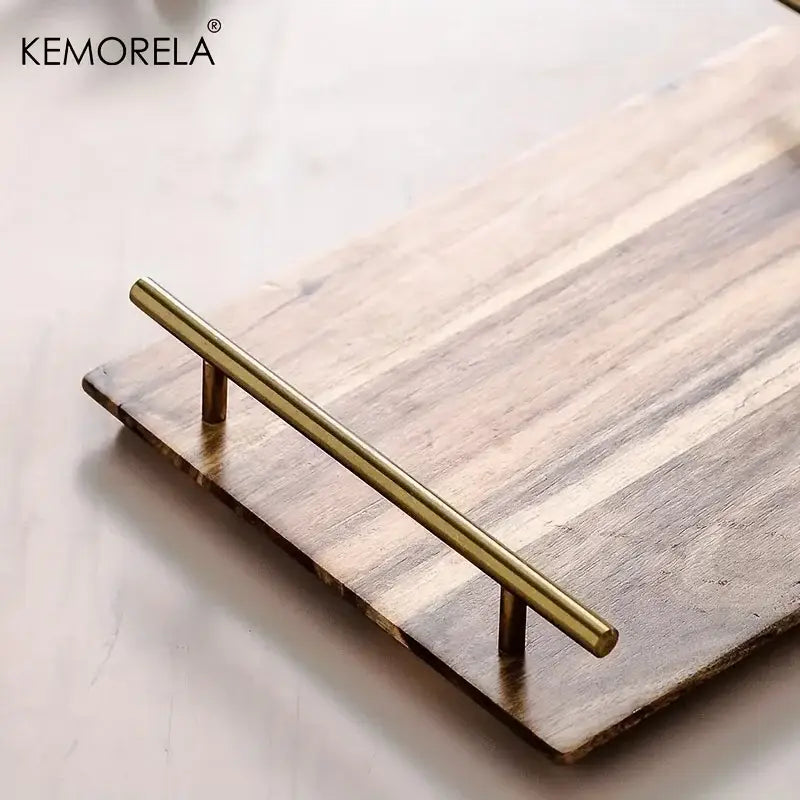 Decorbites lovesickness wooden serving tray with sleek brass handle ideal for elegant fruit and sushi presentation