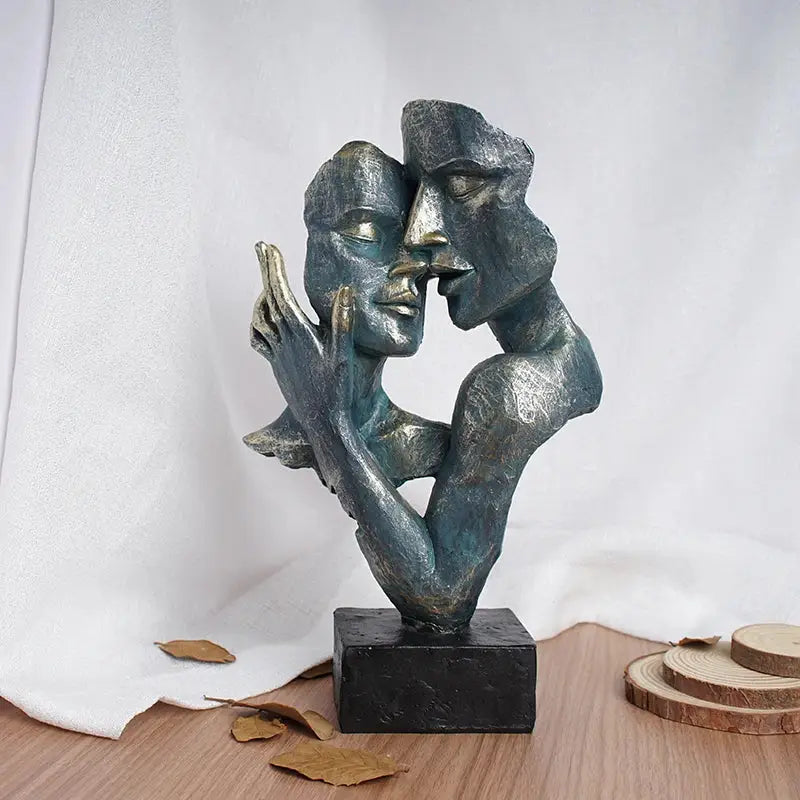 Abstract bronze-colored decorbites loving couple resin statue of two intertwined figures on dark base for valentines decor