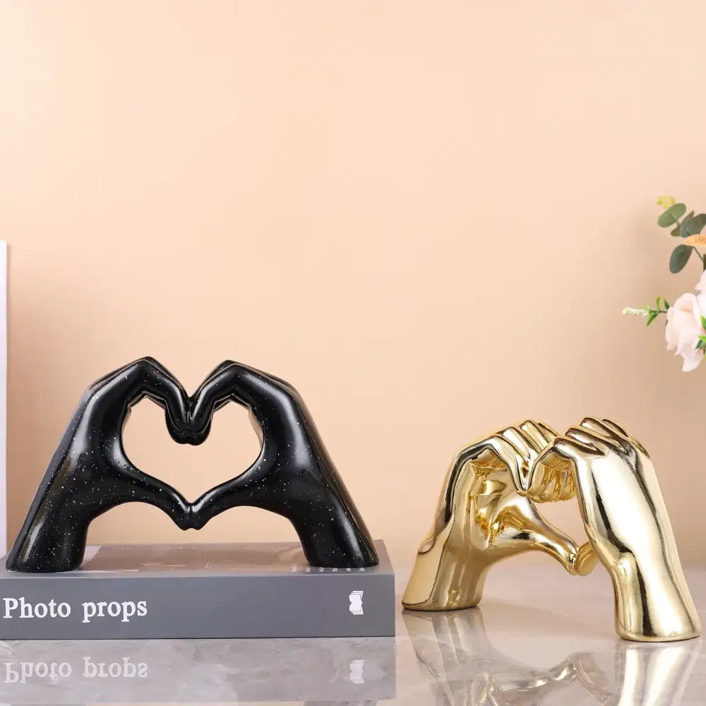 Black and gold heart-shaped loving gesture heart sculpture decor by DecorBites for home wedding and Valentine day gift