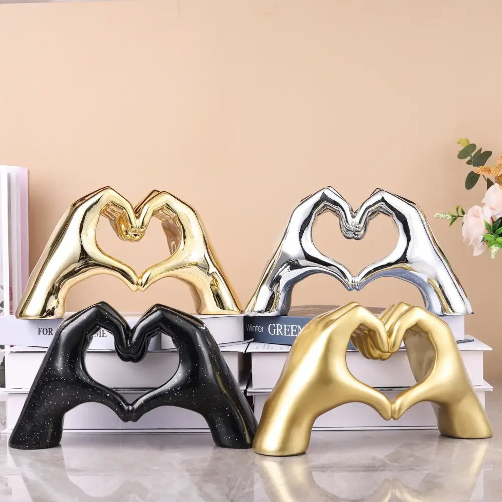 Decorbites loving gesture shiny gold silver and black heart-shaped resin loving gesture heart sculpture for home decor