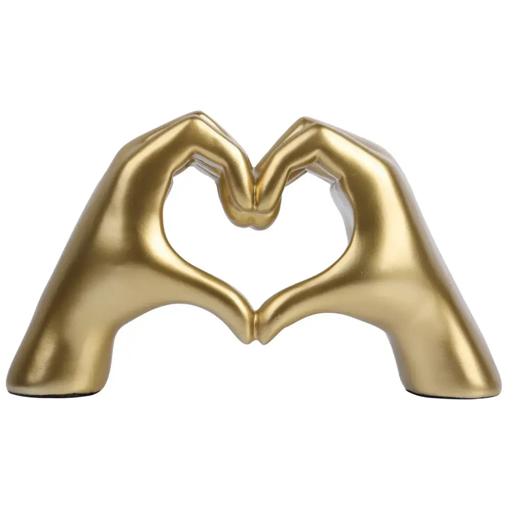 Golden metallic decorbites loving gesture heart sculpture of two hands forming a heart for home decor and gifts