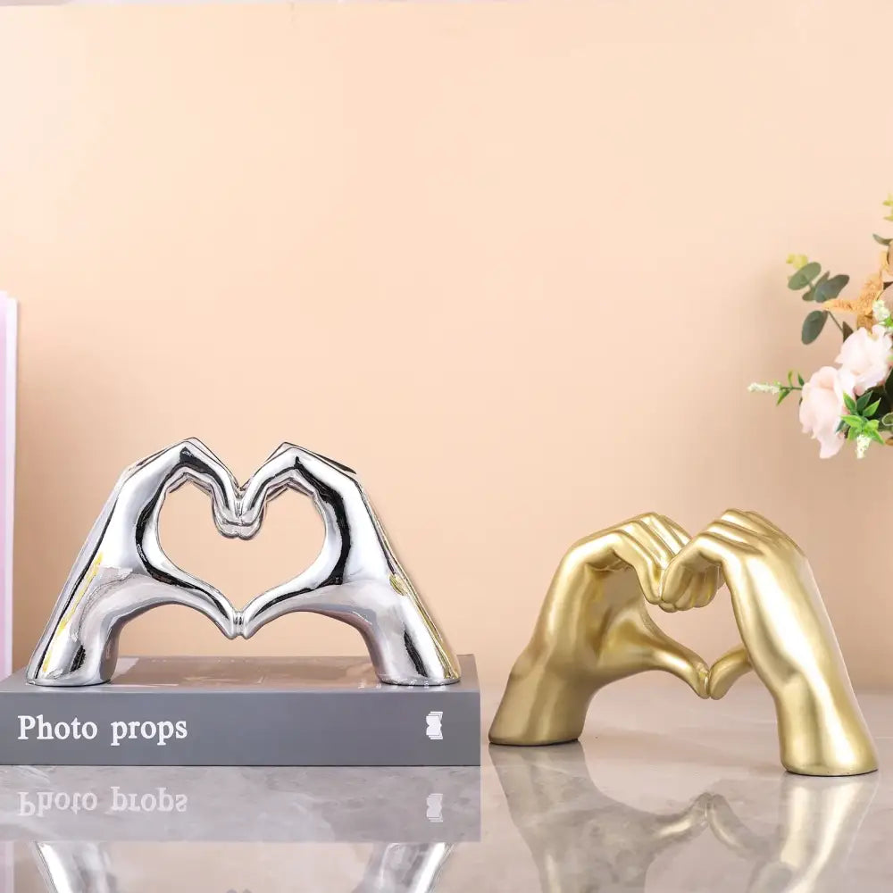Decorbites loving gesture heart sculpture metal hand sculpture in silver and gold finishes for home and wedding decor