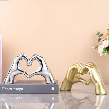 Decorbites loving gesture heart sculpture metal hand sculpture in silver and gold finishes for home and wedding decor
