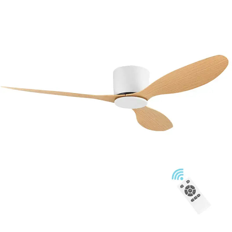 Modern decorbites low floor ceiling fan with three light wooden blades white housing and remote control dual voltage