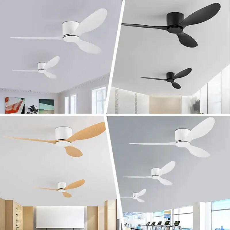 Modern ceiling fans by DecorBites low floor with sleek minimalist designs in white black and natural wood finishes