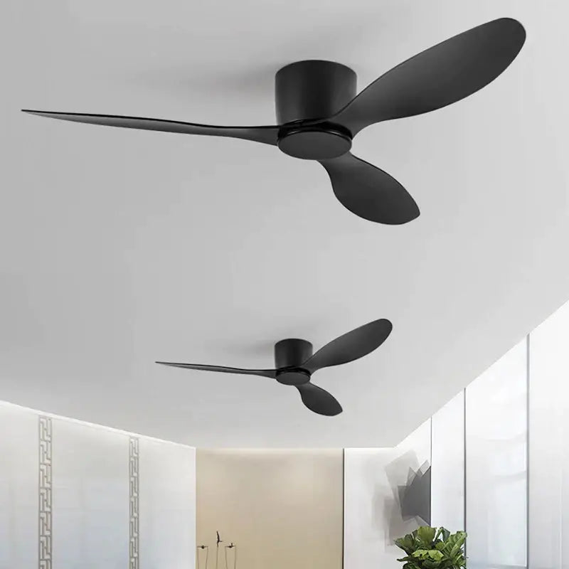 Black minimalist ceiling fan with sleek modern blades and matte finish from decorbites low floor collection