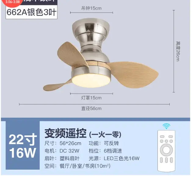 Silver 3-blade ceiling fan with wooden blades and led lighting from decorbites low floor with remote control