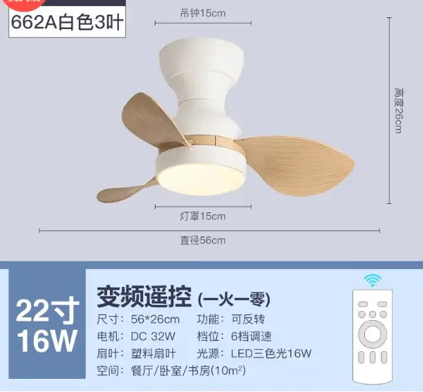 White and light wood-finish 3-blade ceiling fan with led lighting model 662a by decorbites low floor with remote control