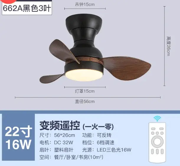 DecorBites™ low floor ceiling fan with remote control features black 3-blade wooden textured plastic blades and led lighting