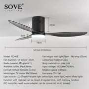 Black painted iron DecorBites low floor ceiling fan with three ABS blades glass lampshade and remote control