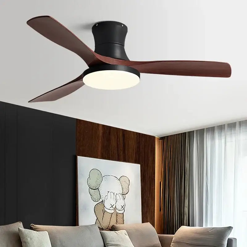 Modern decorbites low profile ceiling fan with black ABS blades and integrated circular light fixture with remote control
