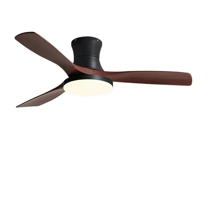 Modern decorbites low profile ceiling fan with three black ABS blades and integrated circular light fixture with remote control