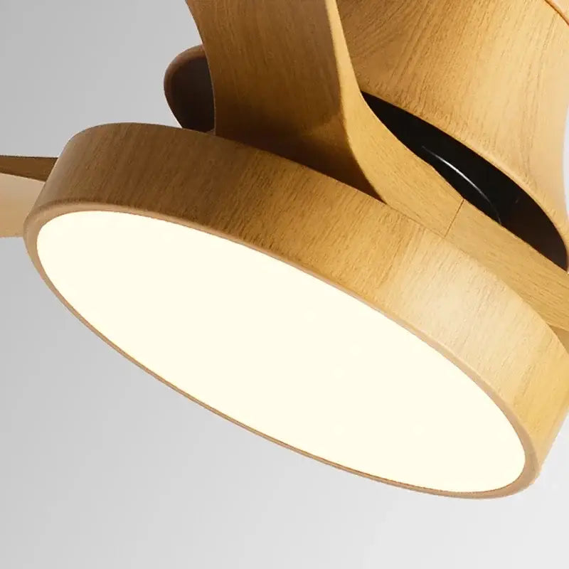 Modern wooden ceiling fan with warm natural finish and curved design in decorbites low profile ceiling fan for indoor use