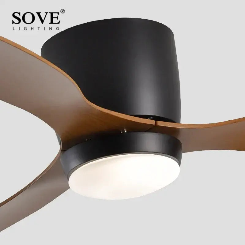 Black matte decorbites low profile ceiling fan with wooden blades and integrated light with remote control for indoor outdoor use