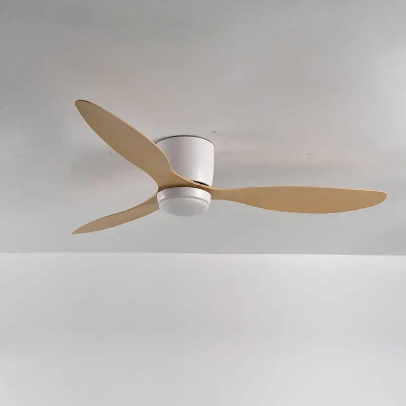 Modern decorbites low profile ceiling fan with three light wood blades white motor housing and remote control for indoor outdoor use