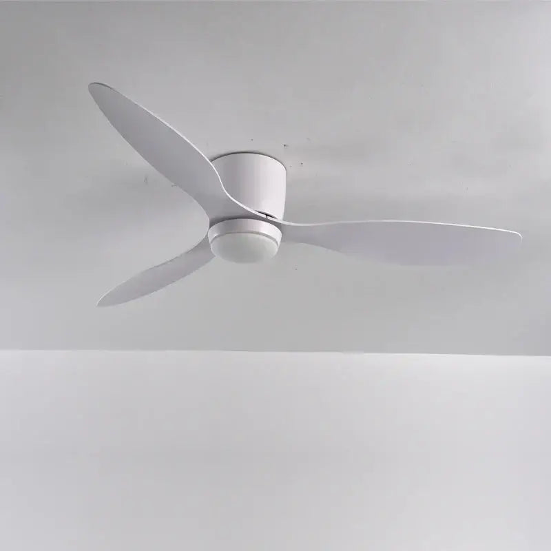 White ceiling fan with sleek modern blades in decorbites low profile design with remote control for indoor outdoor use