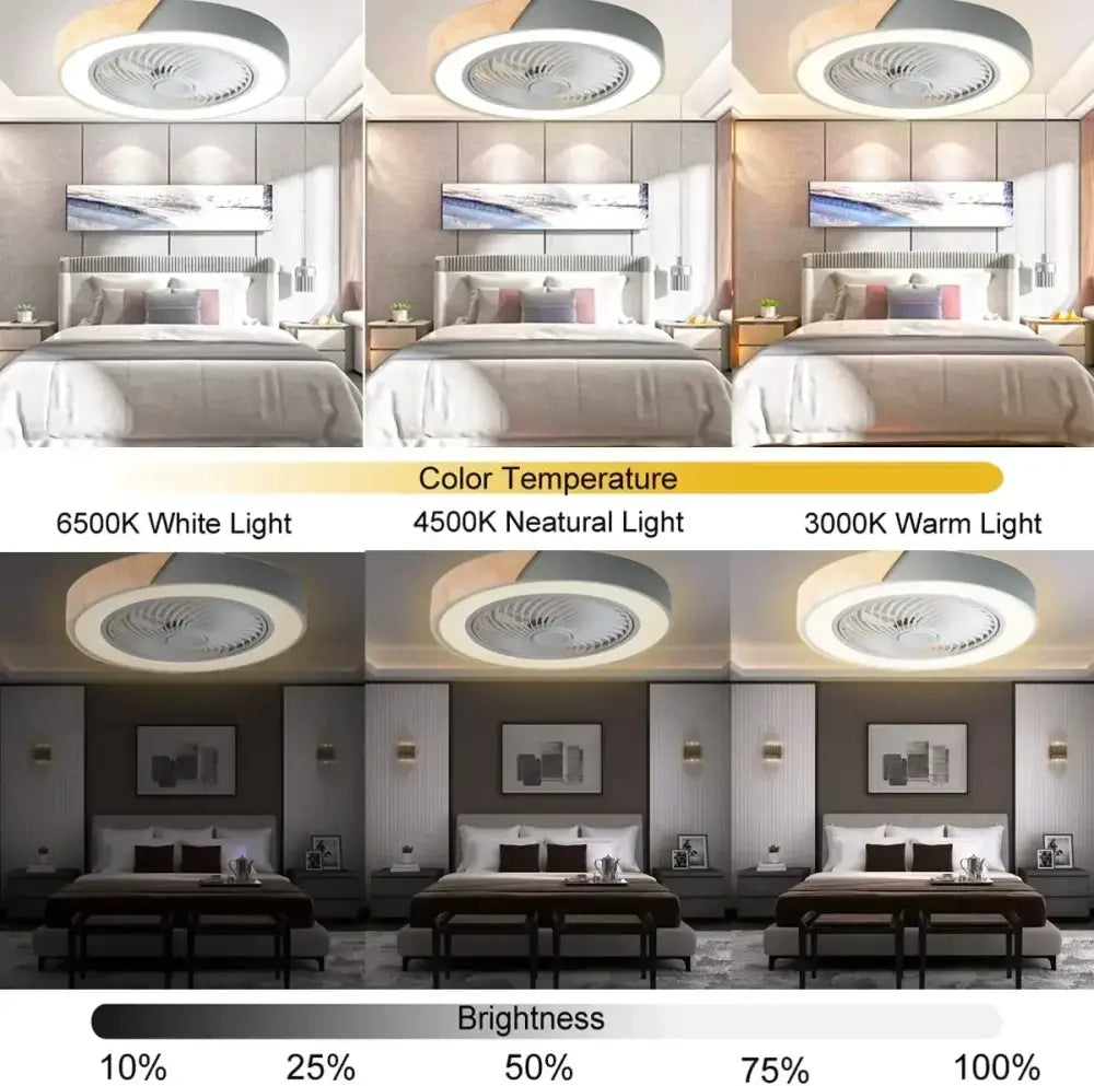 Modern circular decorbites low profile wood ceiling fan light with remote control and adjustable LED brightness settings