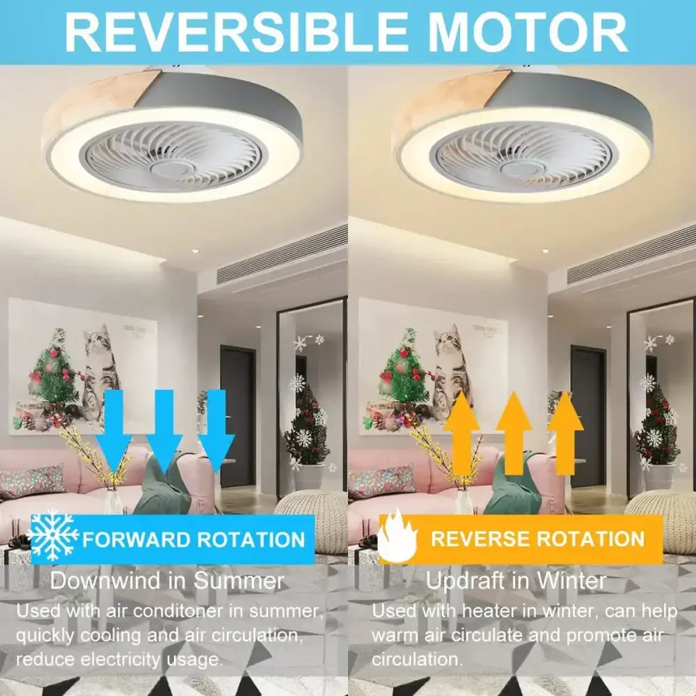 DecorBites low profile ceiling fan with remote control features a circular led light and reversible motor in white and light wood finish