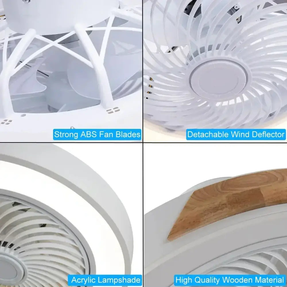 White decorbites low profile ceiling fan with remote control featuring abs blades acrylic lampshade and wooden accent