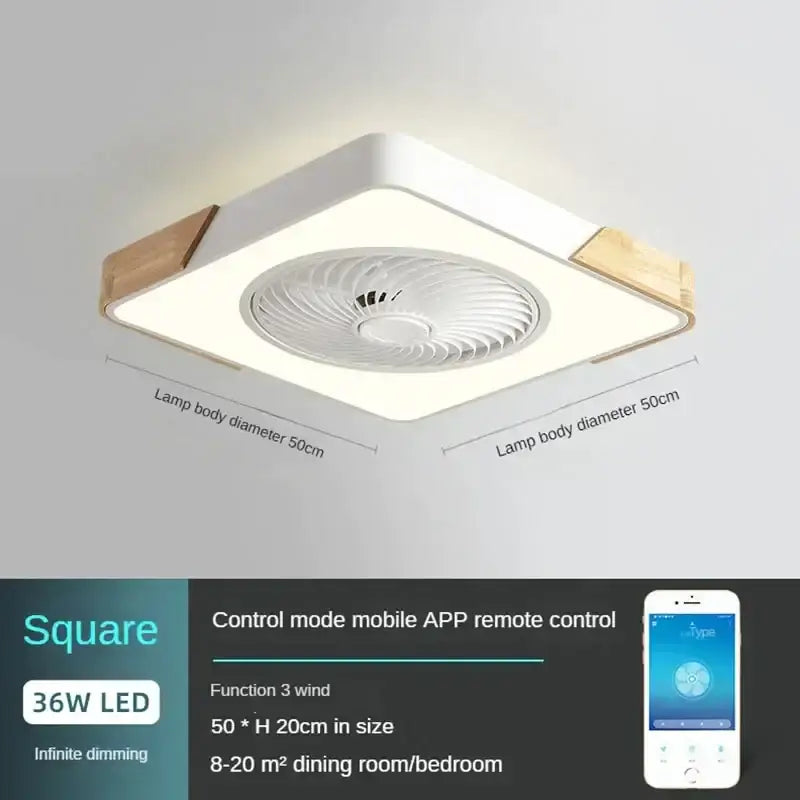 White square decorbites low profile ceiling fan with wooden accents 36w led bulb and remote control for indoor use