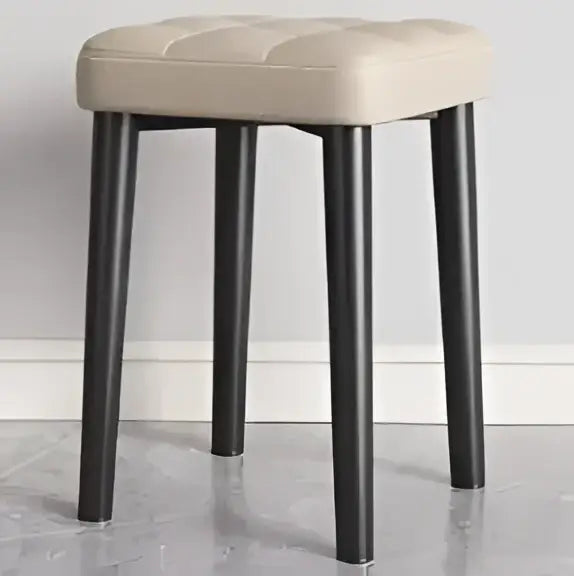 Beige tufted decorbites low square stool bench with black metal legs for dining kitchen portable use