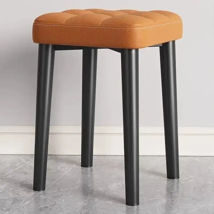Decorbites low square stool bench with tufted orange faux leather seat and sleek black metal legs for dining kitchen use